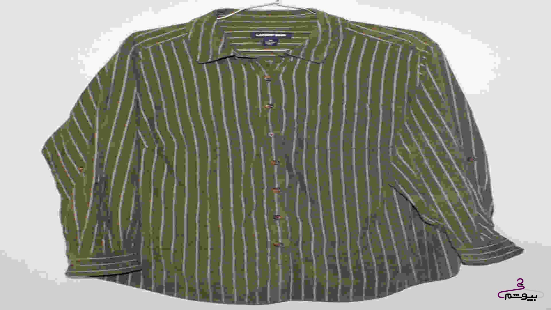 پیراهن کبریتی زیتونی راه راه